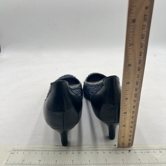 XYD Navy Pointed Toe Slip On Mesh Pumps Rhinestone Studs Comfy Kitten Heels Shoe - Picture 5 of 8